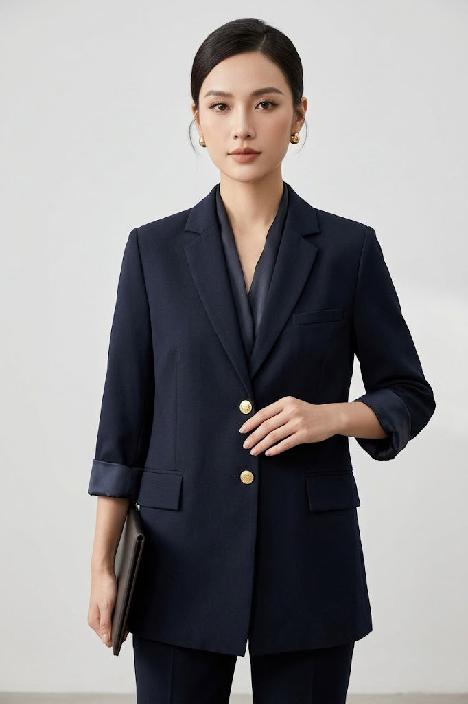 Kadın Siyah Blazer Ceket Gold Düğmeli