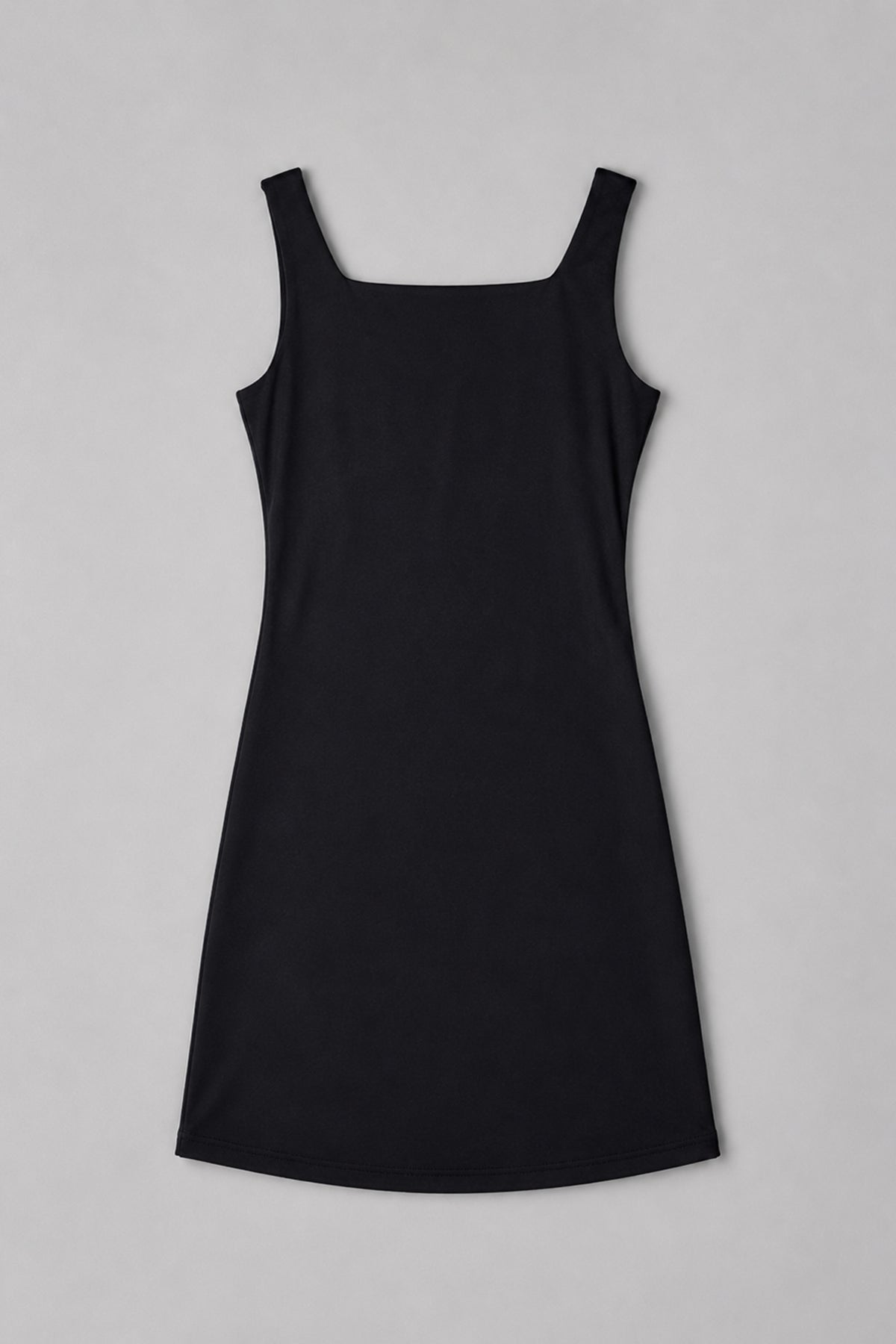 Kadın Siyah Kare Yaka Mini Elbise Slim Fit 9421