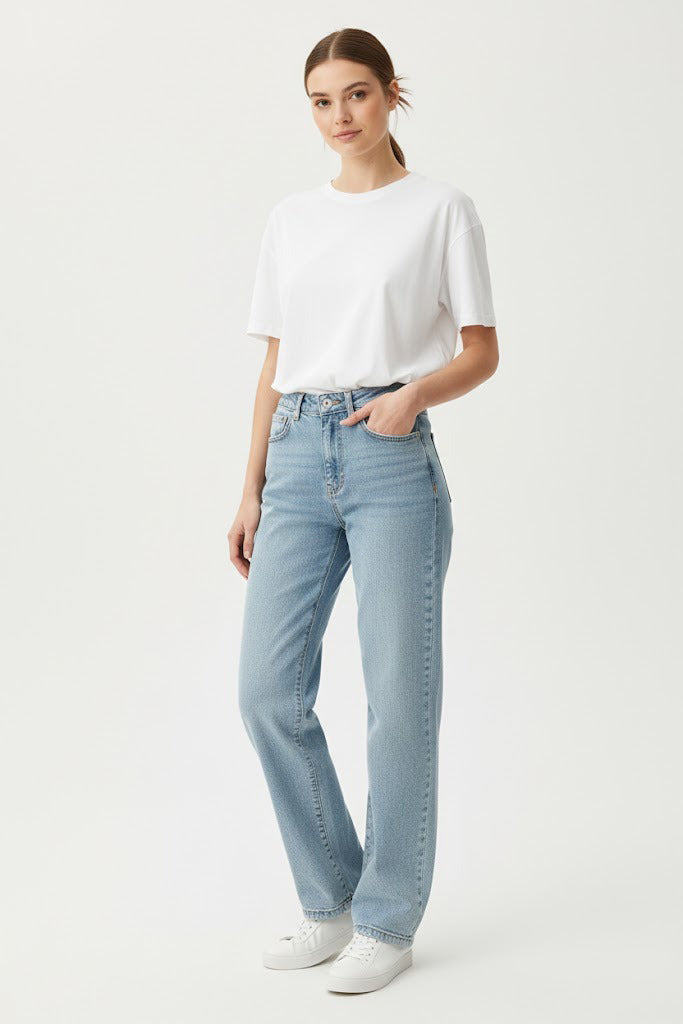 Kadın Açık Mavi Yüksek Bel Wide Leg Bol Paça Jean Pantolon 26887