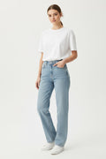 Kadın Açık Mavi Yüksek Bel Wide Leg Bol Paça Jean Pantolon 26887
