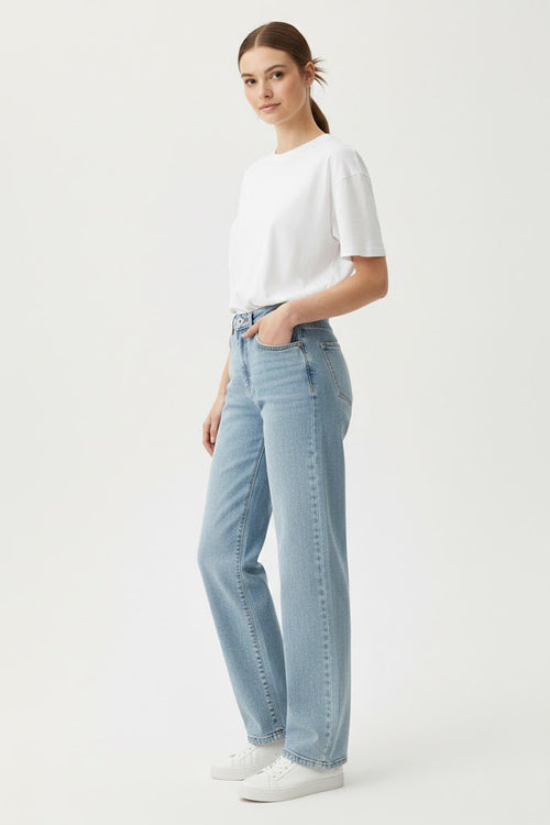 Kadın Açık Mavi Yüksek Bel Wide Leg Bol Paça Jean Pantolon 26887