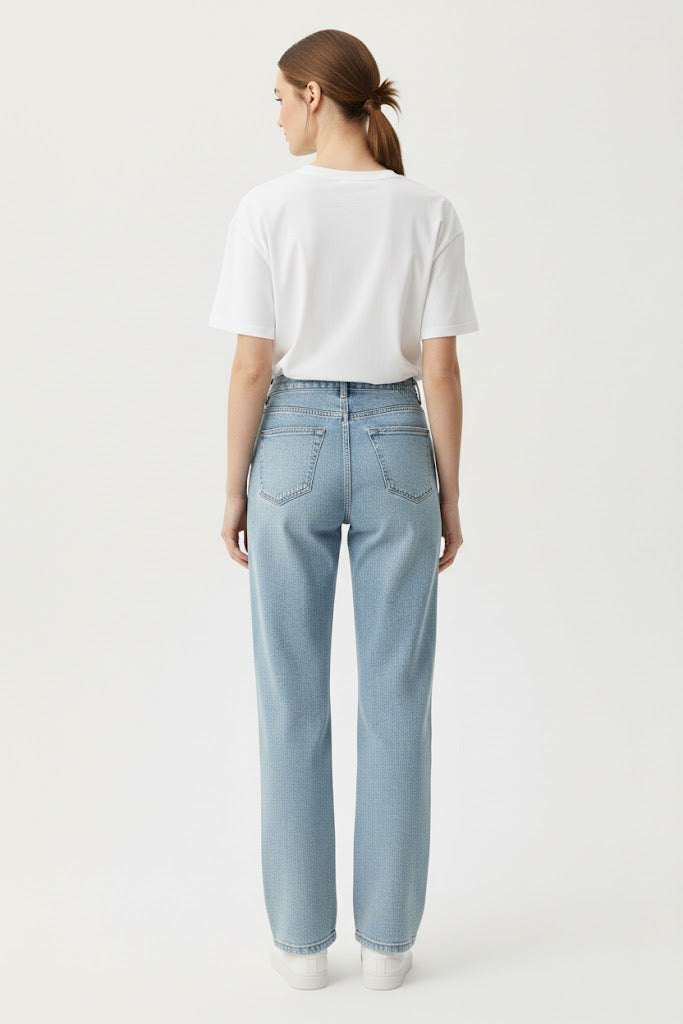 Kadın Açık Mavi Yüksek Bel Wide Leg Bol Paça Jean Pantolon 26887