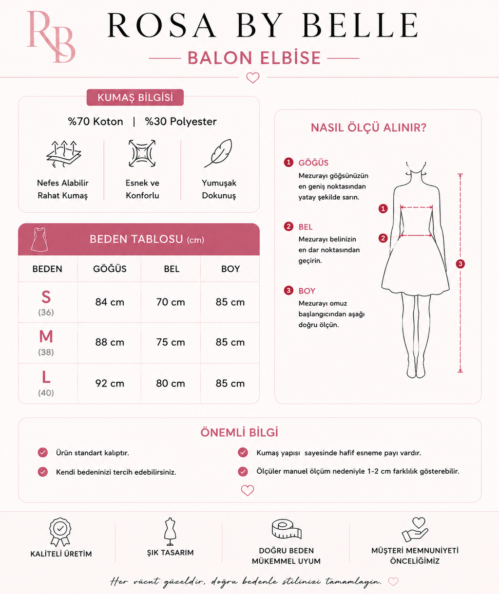 Kadın Pudra Balon Etek Koton Mini Elbise 1939